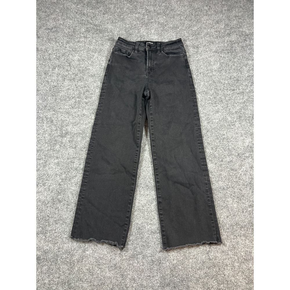 Mica Cropped Denim Jeans Women 24 Black Cotton Stretch Mid Rise Wide Leg Raw Hem